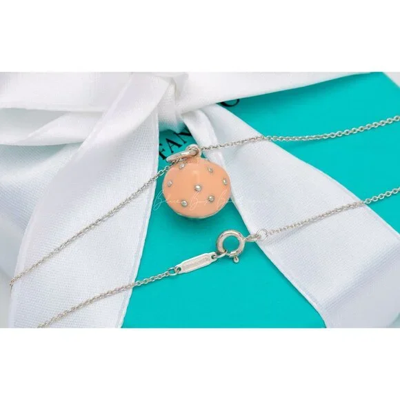 Tiffany & Co. Baker's Cupcake Pendant Pink Peach Frosting Charm Necklace Silver - Picture 2 of 6